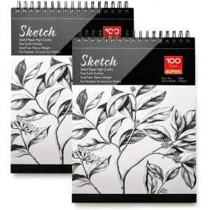 imageAGPtEK Sketch Book Art Drawing Pad 9 X 12 100 Sheets 60lb100g 2 PackTop SpiralBound