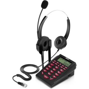imageAGPtEK Upgraded Call Center Phone Corded Telephone with Binaural Headset ampamp Dialpad for House Call Center Office  Noise Cancellation