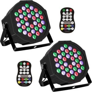 imageDJ Lights HAKUTA 36 LED Stage Lights RGB DJ LED Par Lights Sound Activated Stage Lights Remote and DMX Controlled DJ Uplights for Wedding Birthday Christmas Music Show and Dance Party 2 Packs