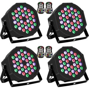 imageHAKUTA DJ Lights 36 LED Stage Lights RGB DJ LED Par Lights Sound Activated Stage Lights Remote and DMX Controlled DJ Uplights for Wedding Birthday Christmas Music Show and Dance Party 4 Packs