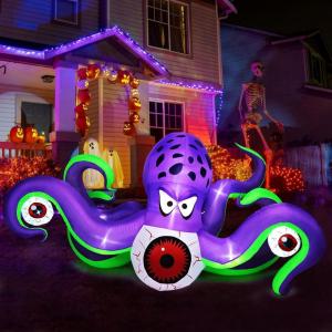 imageCAMULAND Halloween Decorations Outdoor Halloween Inflatable Blow Up Witch Pouring Magic Water Decor with Builtin LED Lights Trick or Treat for Indoor Lawns Yards Party Home65FT Giant Octopus