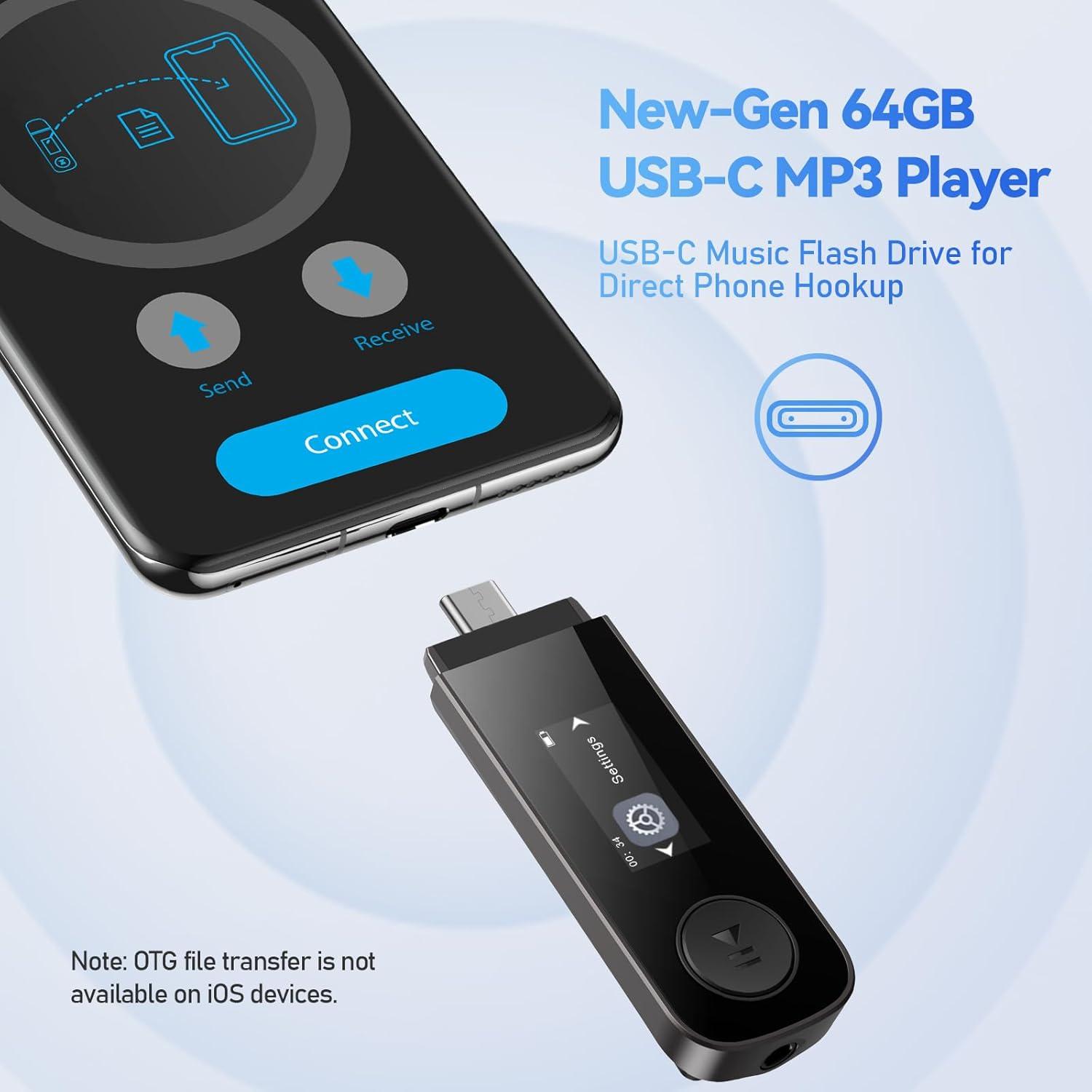 image64GB USB MP3 Player with Bluetooth AGPTEK U5PL 2 in 1 TypeC ampamp USB Music Player with Clip FM Radio Recording Support Mobile Phone ConnectionGrayGray