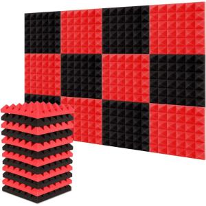 image2quotx12quotx12quot Sound Proof Padding AGPTEK 12 Packs Acoustic Foam Panels Sound Absorbing Foam for Recording Studio TV Room Kids Room Office and Podcast Recording Black and Red