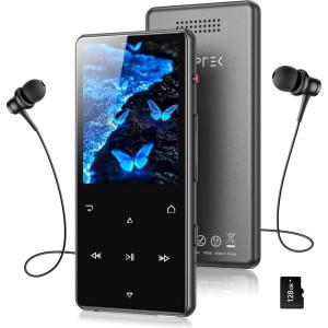 imageAGPTEK 128GB MP3 Player with Bluetooth 54 M6 24 inch Music Player with OneClick Recording Built in Speaker and FM Radio Touch ButtonsBlackBlack