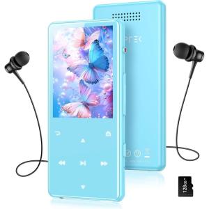 imageAGPTEK 128GB MP3 Player with Bluetooth 54 M6 24 inch Music Player with OneClick Recording Built in Speaker and FM Radio Touch ButtonsBlackBlue