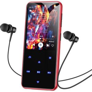 imageAGPTEK 64GB MP3 Player with Bluetooth M3 24 inch Music Player with Speaker and FM Radio Touch Buttons Supports Up to 128GBBlueBlack Red