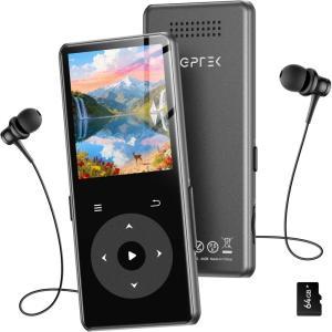 imageAGPTEK 64GB MP3 Player with Bluetooth M7 18 inch Music Player with Speaker and FM Radio Touch Buttons Supports Up to 128GBBlack