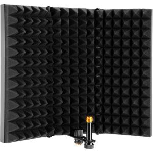 imageAGPTEK Microphone Isolation Shield Foldable Adjustable Durable Studio Recording Microphone Isolator Panel for Stand Mount or Table Top
