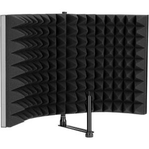 imageAGPTEK Microphone Isolation Shield Foldable Adjustable Durable Studio Recording Microphone Isolator Panel for Stand Mount or Table TopExtra Large Size