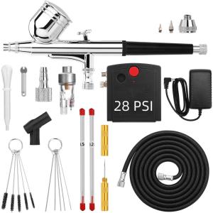 imageAGPTEK Airbrush 28PSI Airbrush with Air Compressor Portable Airbrush Kit for Cake Decorating Craft Tools Makeup Painting and Manicure