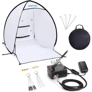 imageAGPTEK Airbrush Kit Bundle with Portable Spray Shelter Portable Airbrush Gun for Make up Tattoo Nail Art Cake Face Paint and Model Painting