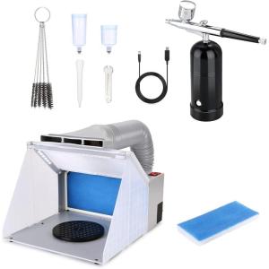 imageAGPTEK Rerchargeable Airbrush Kit Bundle with Spary Booth Kit for Painting Crafts Nails Art Cakes TShirts and Hobby Black