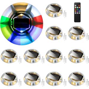 imageAGPTEK 12 Modes 9 in 1 Solar Outdoor Lights with Remote Control 12 Pack 30H RuntimeIP67 Waterproof3Ton Load Capacity RGB Color Changing Deck Lights for PatioGardenDrivewayDockStairsRectangleRound  12 Pack
